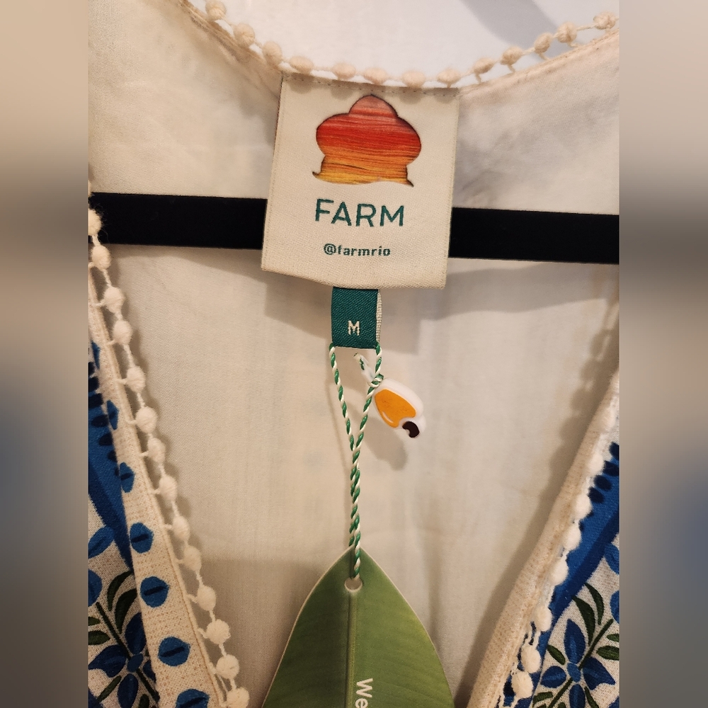 FARM Rio Blue and White Resort Maxi Dress with V-neck Bishop Sleeves - Picture 7 of 16